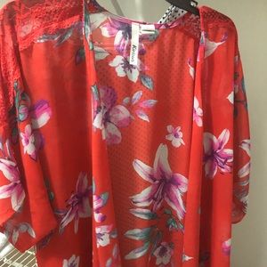 Red floral cardigan